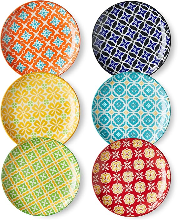 Metahom 6 Inch Ceramic Dessert Plates, Colorful Appetizer Plates Set of 6