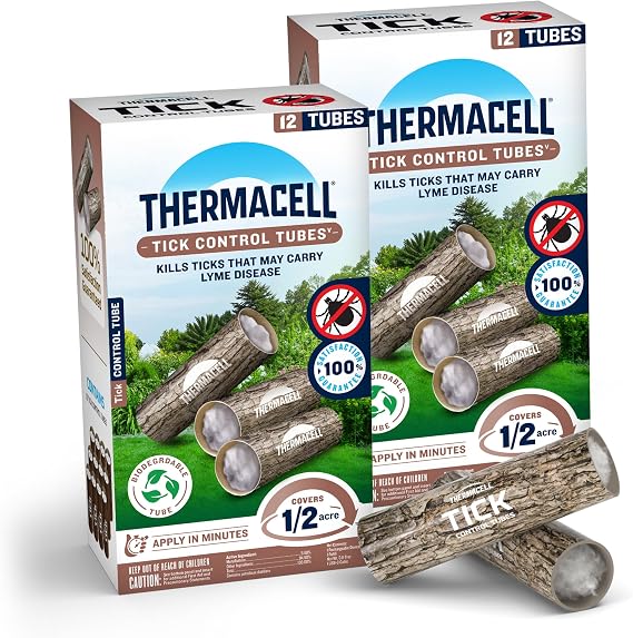 Thermacell Tick Control Tubes; 12 Per Box; No Spray, Easy-to-Use; Kills Ticks That May Carry Lyme Disease; Place in Backyard, Gardens or Wooded Areas Twice a Year; Wont Harm Kids, Pets or Environment