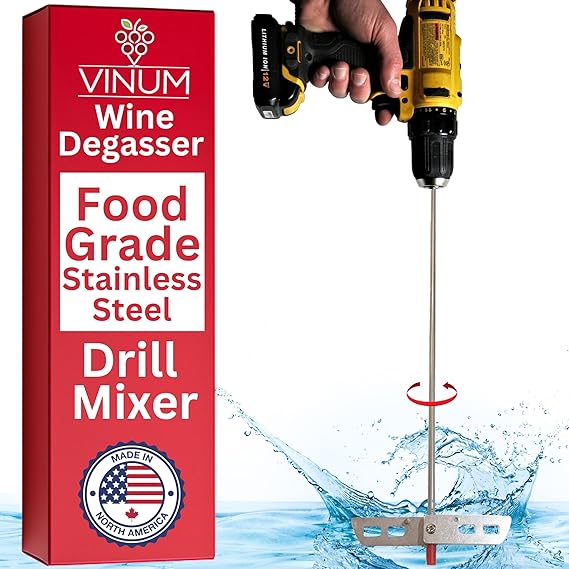 Wine Beer Degassing Stirrer for Wine Making 17.5 Stainless Steel 316 Drill Mixer Rod Attachment Wand w/Paddles | Winemaking, Brewing, Mead, Kombucha Supplies | Mixing De-gasser Agitator Tool