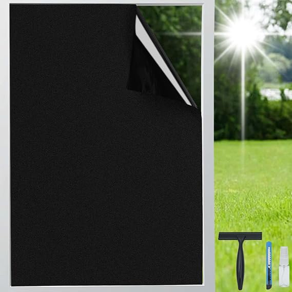 Window Film 23.6" x 78.7" Blackout Window Film for Ultimate Privacy and Sun Blocking Room Darkening Tinted Film Removable Static Cling Black Film for Home, Garages, and RVs