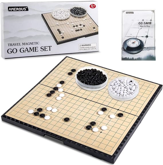 AMEROUS 11 Inches Magnetic Go Game Set (19 x 19), Travel Foldable Board Game Set with Magnetic Plastic Stones & Go Game Rules for Beginner, Kids, Adults (Weiqi)