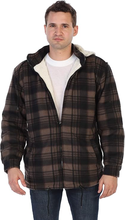 Gioberti Mens Sherpa Lined Flannel Jacket with Removable Hood