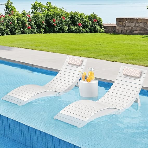 Folding Pool Lounge Chairs Set of 2, Pre-Assembled 8-Inch