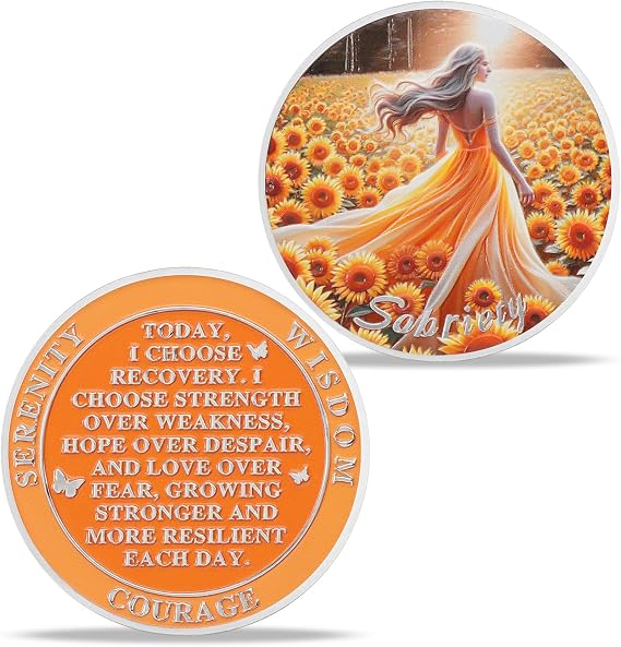 Imasoner Affirmation Sunflower Sobriety Coin, AA NA Recovery Medallion Chip for Women, Celebrate Sober Living, Addiction Recovery Token, Clean Time Gift for Men & Women