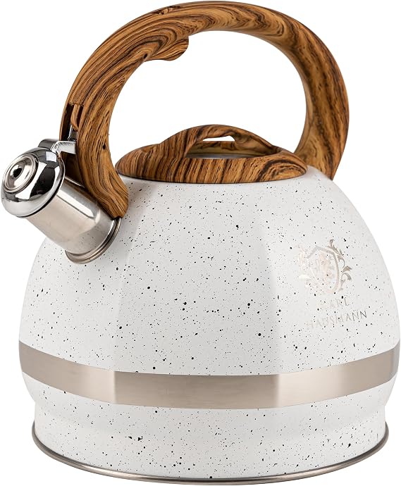 KARL HAUSMANN Induction Kettle - 3 L - White Marble Tea Kettle with Automatic Whistle - Stainless Steel Kettle for Induction Cooker Gas Hob and