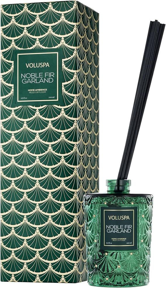 Voluspa Noble Fir Garland Reed Diffuser, 6.8oz, Scented Diffuser for The Home, Handcrafted in The USA