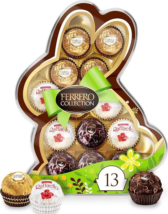Ferrero Collection, 13 Count, Premium Gourmet Assorted Hazelnut Milk Chocolate, Dark Chocolate and Coconut, Easter Bunny Gift Box, Great Easter Gift, 5 oz