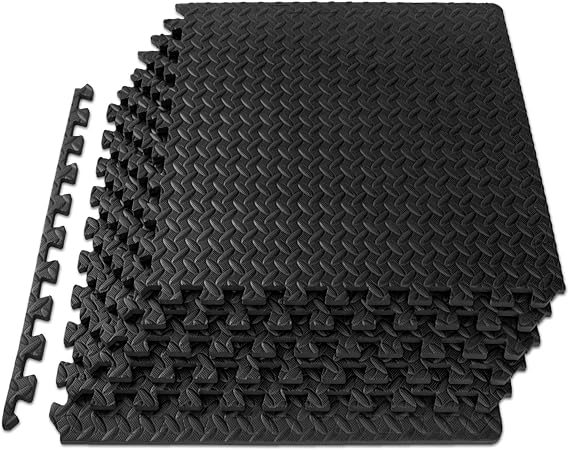 ProsourceFit Exercise Puzzle Mat 12-inch, EVA Interlocking Foam Floor Tiles for Home Gym, Workout Equipment, Kids Play Areas, Black, 24 SQ FT - 6 Tiles