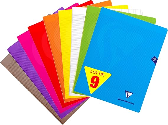 Clairefontaine 299311amzc Pack of 9 (Stitched Polypropylene Cover 24 x 32 cm Large Squares 48 Pages Assorted Colours