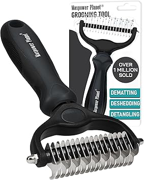 Maxpower Planet Dog Brush - Double Sided Deshedding Dematting Tool - Undercoat Rake, Long Haired Cats & Dogs - Black