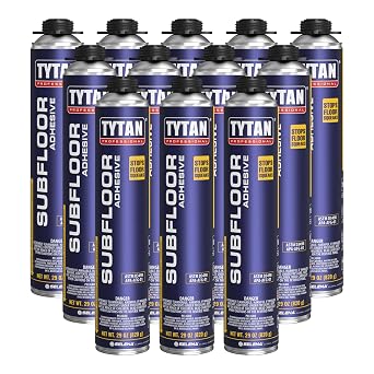 Subfloor Adhesive 29 oz Gun Foam, Joist Glue, Construction Adhesive for Wood, Wet or Frozen Surfaces, Prevents Floor Squeaks, Ideal for Decking, Framing, and Subfloor Installation (12 Pack)