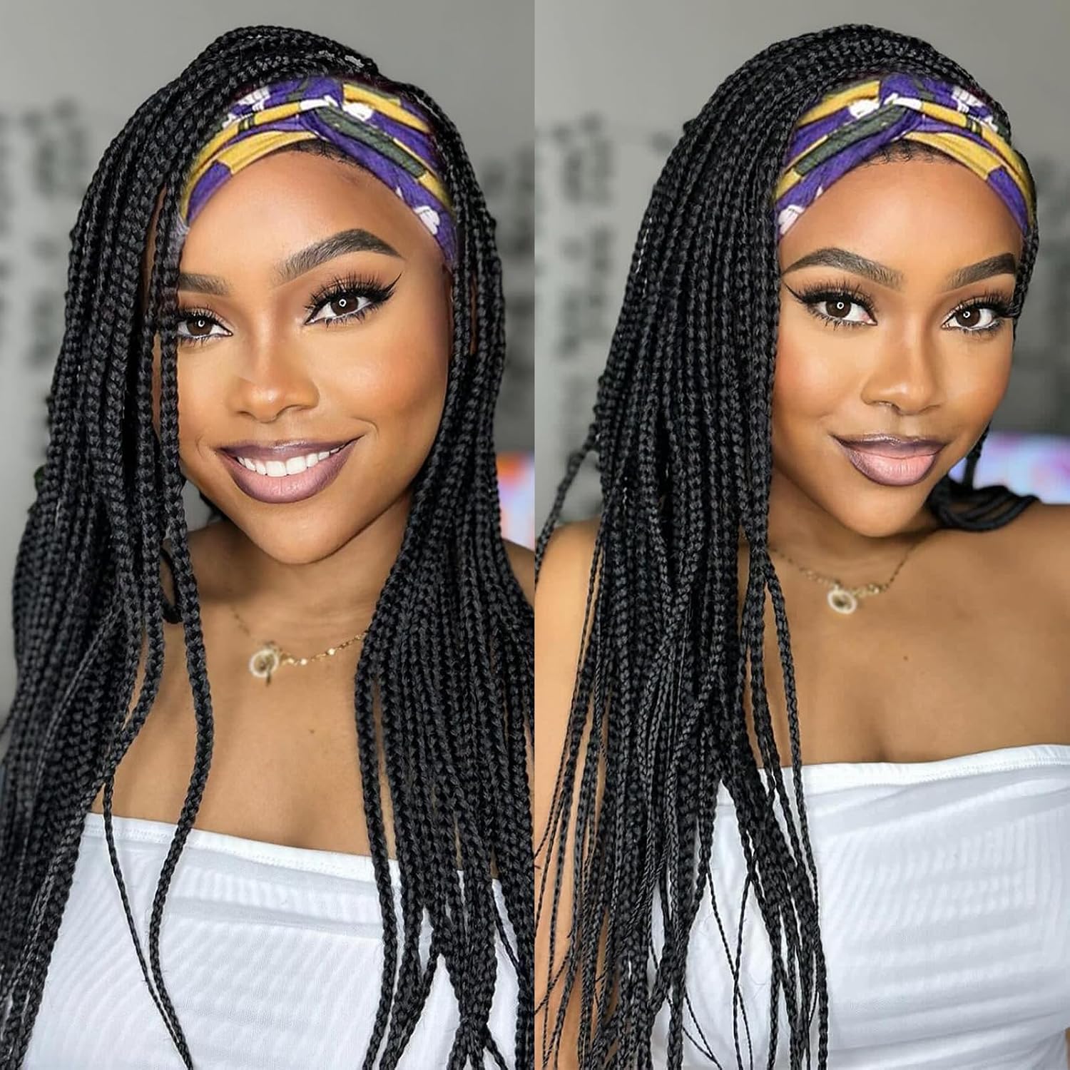 Braided Headband Wigs for Black Women Jumbo Box Braid Wig With Headband Jumbo Braid Cornrow Wig Long Crochet Twist Wig Faux Locs Wig 30Inch