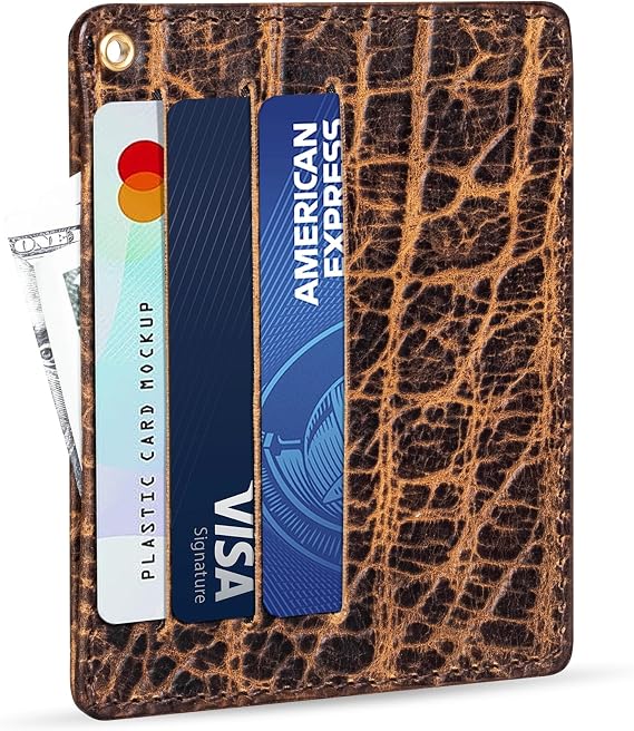 Gexmil Genuine Leather Card Holder,6 Cards Slots, Front Pocket Wallet | Full Grain Leather, Hand-made,Credit Card Bag,Minimalist and Light Weight,Giant Pebble Brown