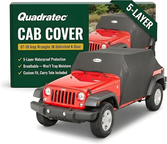 Quadratec Softbond 5-Layer Cab Cover - Fits Jeep Wrangler JKU 2018-2023 - Jeep Rain Cover 4 Door Jeep Cover Jeep Wrangler Cover Jeep Wrangler Rain Cover - Includes Storage Tote - Quick-Dry Fabric