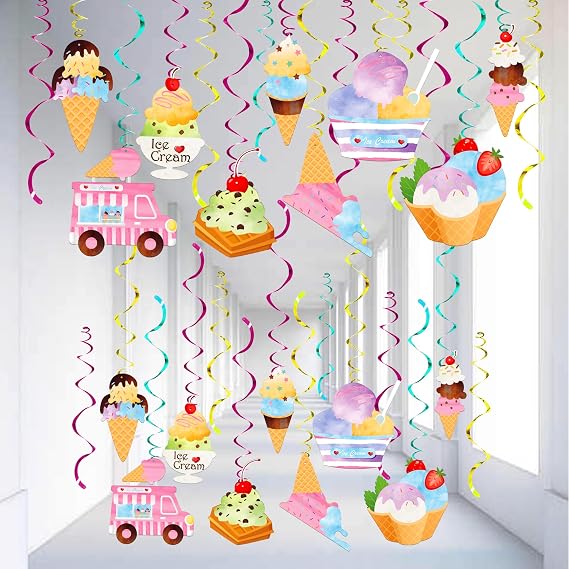 Katchon, 30pcs Ice Cream Hanging Swirls Party Decorations - No DIY | Icecream Hanging Decoration, Ice Cream Party Decorations | Summer Decoration, Birthday Decor, Baby Shower Decor