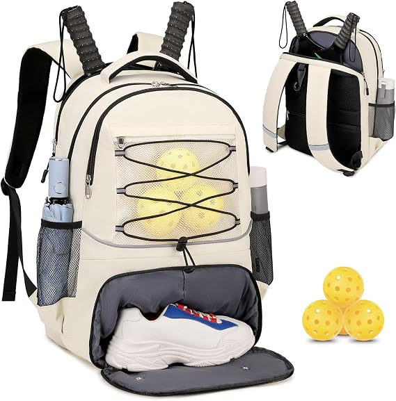 Bevalsa Pickleball Bag for Women Men Teens, Tennis Bag with Shoe Compartment, Multifunctional Sports Padel Racket Bag Badminton Backpack Fits 4 Rackets with Fence Hook