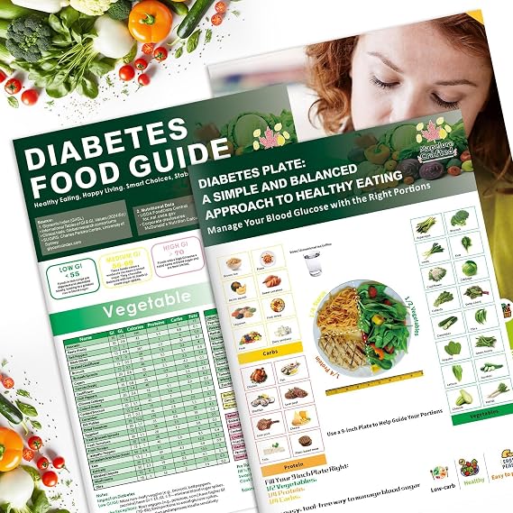 3 Count Diabetes Food List Chart, Meal Planner for Diabetics, Diabetic Recipes and Serving Size Charts, Glycemic Index, Carbohydrates, Calories, Diabetic Supplies, Laminated, Water Resist