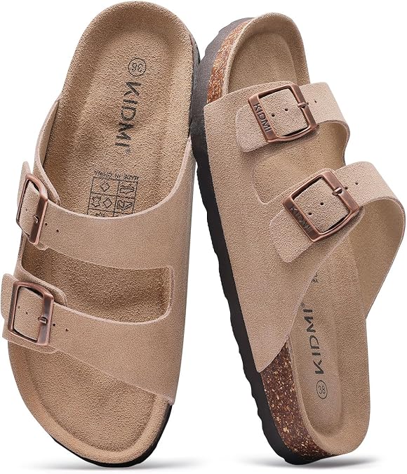KIDMI Women's Cork Footbed Casual Summer Sandals with Mild Arch Support