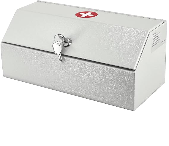 POCHAR Wall Mount Locking Medicine Cabinet for Prescription Safe Storage | Locking Medicine Box, Steel First Aid Medicine Cabinet with Lock, Child-Proof Medication Secure Box for Home, School, Office