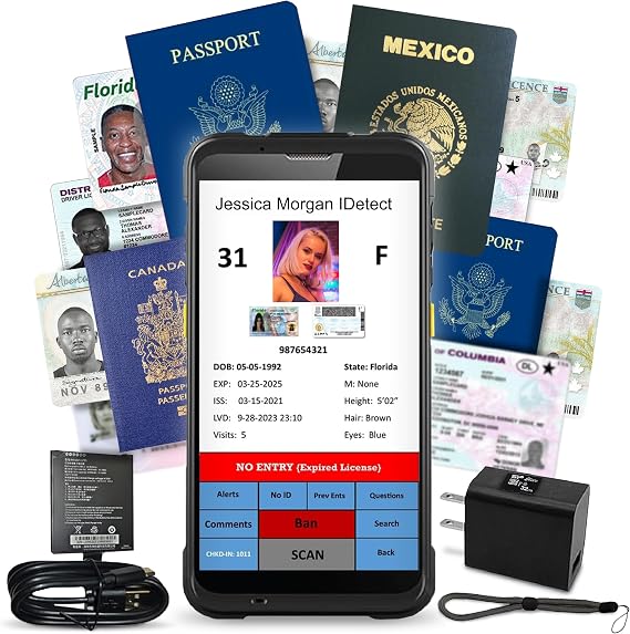 ID Scanner - Quantum Edge V3 Drivers License and Passport Reader - Age Verification and Customer Management - Includes Handheld Scanner, Outer Carry Case, Accessories