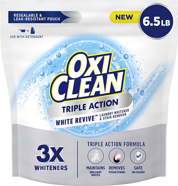 OxiClean Triple Action White Revive Laundry Whitener Powder, 6.5 lbs