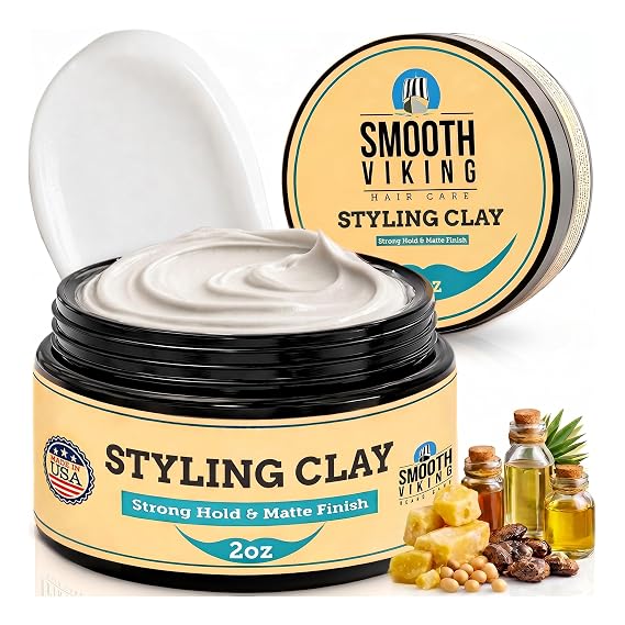 Smooth Viking, Hair Clay for Men Strong Hold Matte Finish Easy Wash Out 2oz | Clay Texture Styling Easy Wash Natural Thickening Hair Product, Mens Hair Products Texture Clay for All Hair Types, USA Made