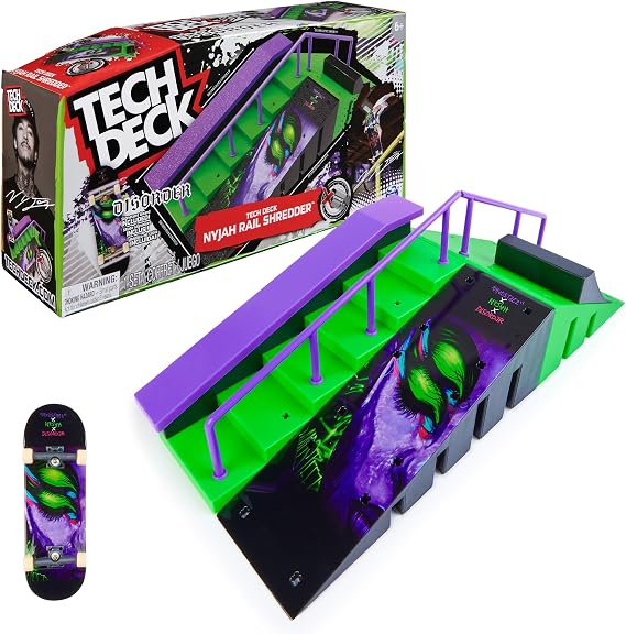 Tech Deck Rampa Nyjah Rail Shredder Fingerboard Set + Colourful Collectable Skateboard