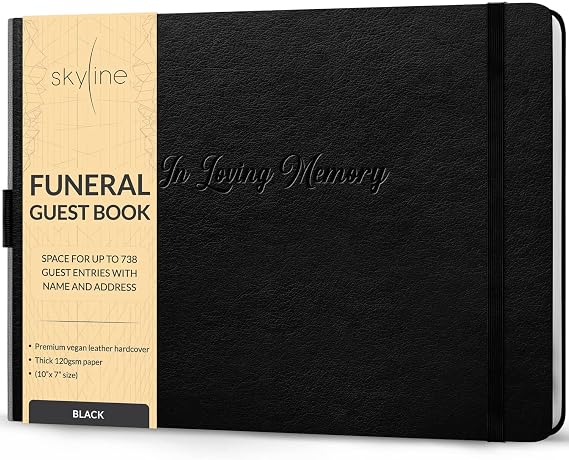 Skyline Funeral Guest Book, Sign In Name & Address, Hardcover Black