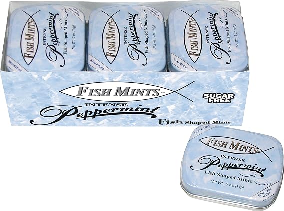 Scripture Candy Sugar-Free Fish-Shaped Peppermint Mints, 9 Count Tin