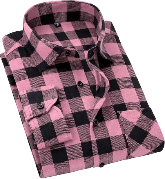 Cromoncent Men's Casual Plaid Flannel Long Sleeve Button Down Shirts
