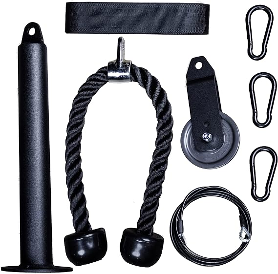 PRx Performance Elite Pulley System - Home LAT Pull Down Fitness Equipment, Tricep Pushdown Cable Machine with Rope Attachment, Gym Pulley System, Weight Lifting Pulley System for Home Gym, Black