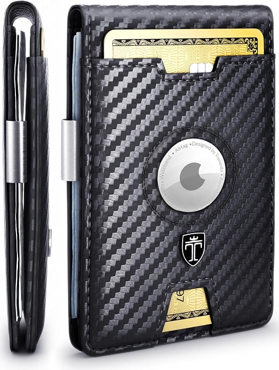 TRAVANDO AirTag Wallet Mens Wallet with Money Clip Air Tag Wallet Card Holder RFID Blocking Bifold Gifts for Men