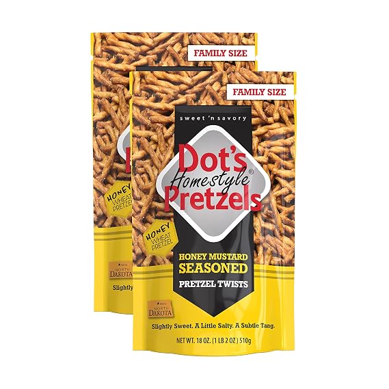 Dot's Homestyle Pretzels 18 Ounce Family Size Honey Mustard Seasoned Pretzel Twists (2 Pack)