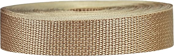 Strapworks Lightweight Polypropylene Webbing - Poly Strapping for Outdoor DIY Gear Repair, Pet Collars, Crafts - 1 Inch x 25 Yards - Khaki
