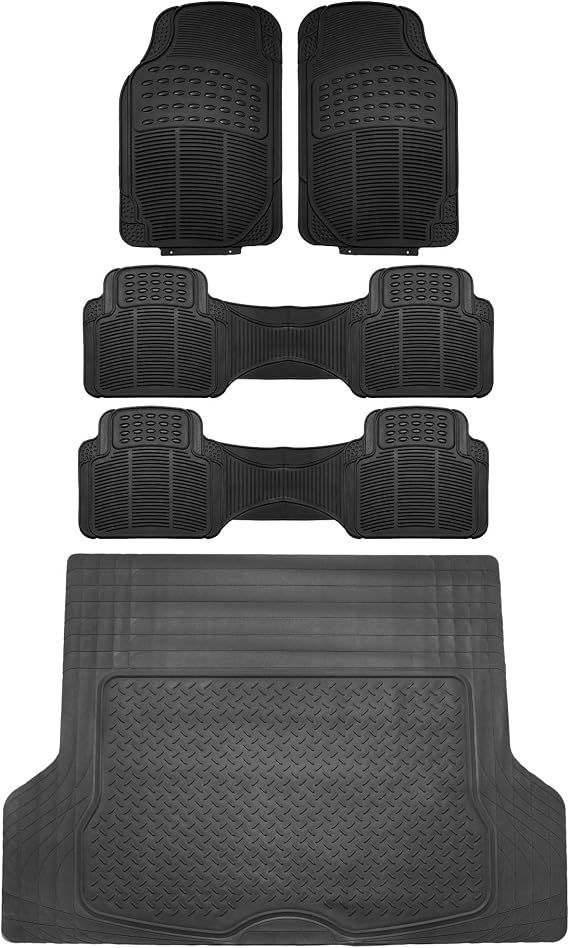 FH Group ClimaproofTM Trimmable Non-Slip Vinyl Floor Mats 3 Row Set - Universal Fit for Cars Trucks and SUVs (Black) F11306 + F16400