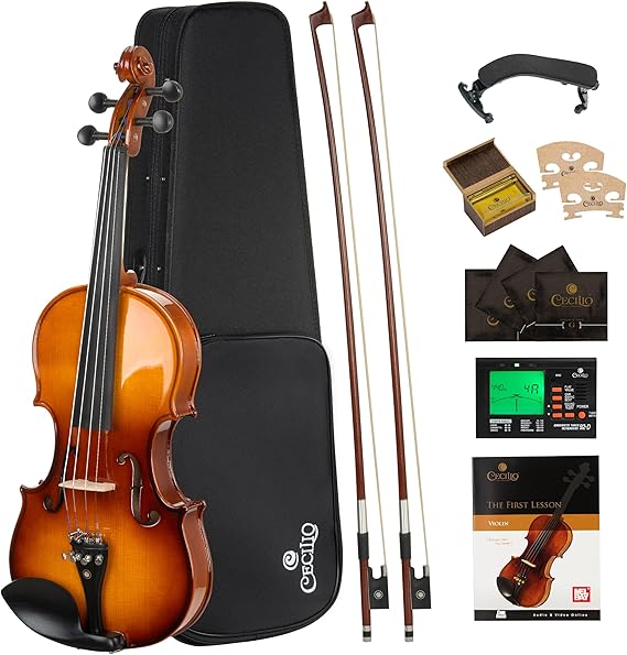 Cecilio 4/4 Violin Solidwood Violin with Strings, Bow, Rosin, Tuner, Shoulder Rest & Lesson Book