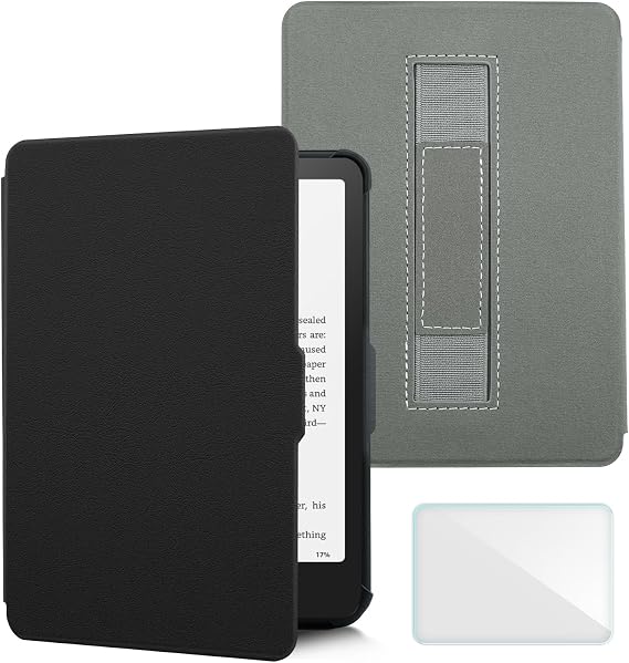 Case for 6" Kobo Clara Colour/Clara BW (2024)/Clara 2E (2022),Hand Strap Cover,Includes a Screen Protector, Soft Back Case Light Shell with Auto Wake/Sleep,Black