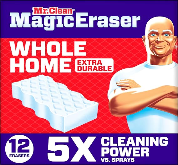 Mr. Clean Magic Eraser, All Purpose Cleaner, Cleaning Scrubber, Wall, Sneaker, Kitchen, Bathroom, Shower Cleaning Supplies, Melamine Pads, Whole Home Extra Durable, 12ct