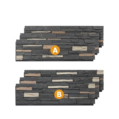 ROOMTEC 6-Packs Faux Stone Wall Covering Panels for Interior and Exterior Decor, PU Stone Veneer Exterior, Exterior Siding Panels for DIY Home Improvement Projects, 46.46" x 12.99"