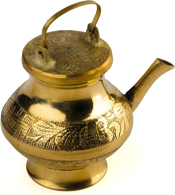 Small Brass Kalash with Spout Kamandal Pure Pital Pooja Pot Kamandalu Thirukaveri Theertham Holy Water Lota Worship Temple Home Office Diwali Festival Decoration and Gifting (Kamandal)