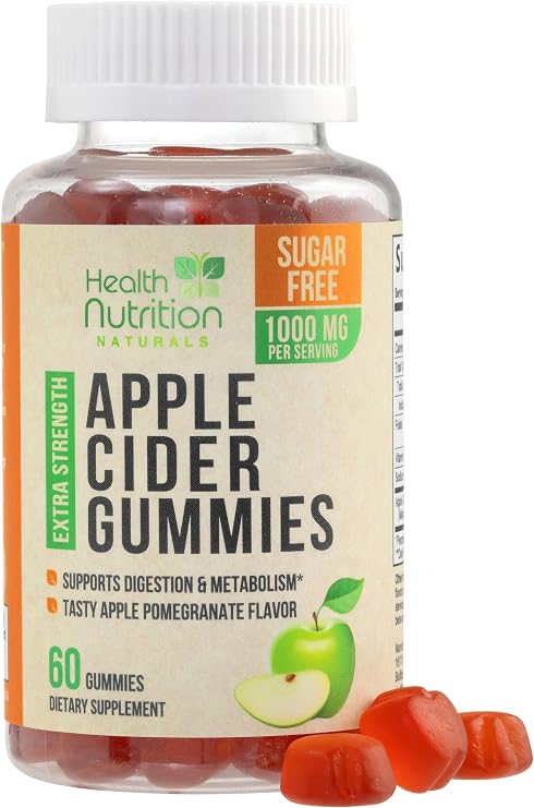 Apple Cider Vinegar Gummies Zero Sugar - Max Strength ACV Gummy Vitamins - Vitamin B12 & The Mother - Metabolism & Energy Support - Vegan Apple Cider Vinegar Gummy Supplement - Non-GMO - 60 Gummies