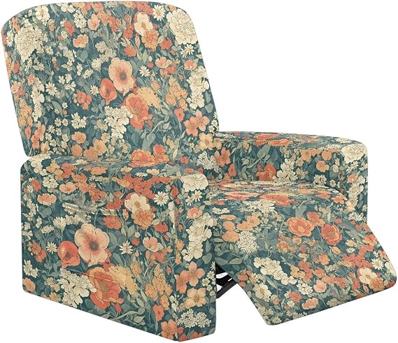 Ditsy Floral Retro Peony Stretch Reclining Cover, Anti-Slip Recliner Chair Cover Slipcover Furniture Protector for Living Room