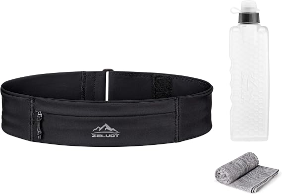 Zelvot Running Belt with 500ml Water Bottle, Adjustable Waist Pack