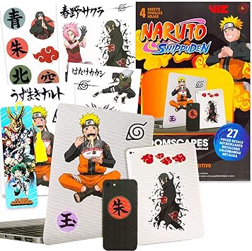 Naruto Decal Stickers Set - Bundle with 27 Assorted Naruto Decals for Laptops, Cell Phones, Water Bottles, Cars, More Plus Bookmark | Anime Device Stickers