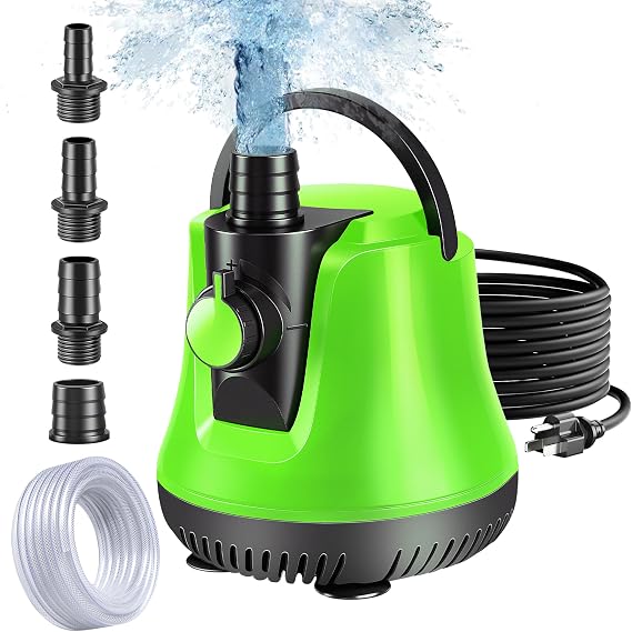 Sump Pump Submersible, Water Pump with Adjustable Flow, Pool Cover Pump Above Ground, Electric Portable Water Removal Pump, Water Pump for Pool Draining with 10ft Hose, 4 Adapters, 950GPH
