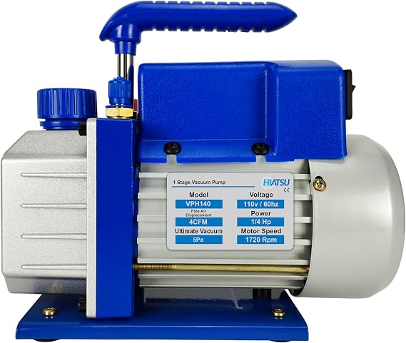 Hiatsu 4 CFM Vacuum Pump for AC System - HVAC Vacuum Pump - 1/4 HP Automotive AC Vacuum Pump - 110V/60Hz Air Conditioning Vacuum Pumps Mini Split