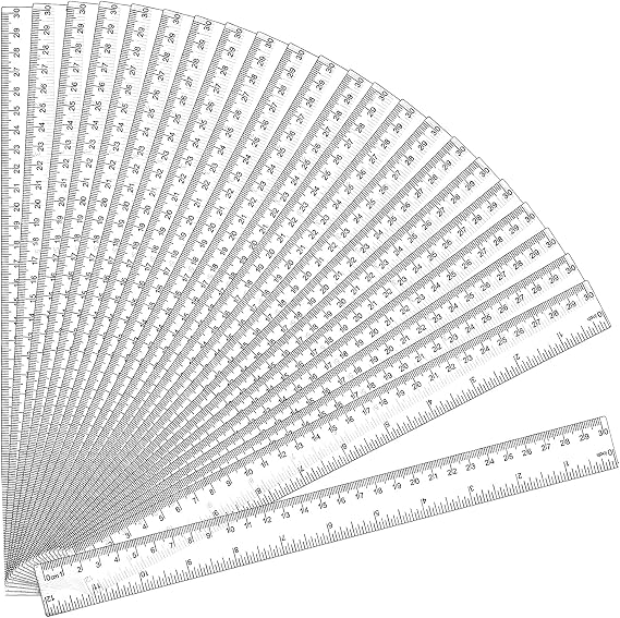32 Pack Clear Plastic Ruler 12 Inch, Rulers Bulk for Classroom School