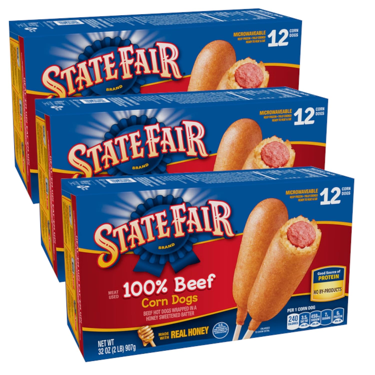 State Fair Beef Corn Dogs - Wrapped in a Honey Sweetened Batter - Good Source of Protein - No By Products - Ready Set Gourmet Donate a Meal Program - 3 Pack 32 oz Each