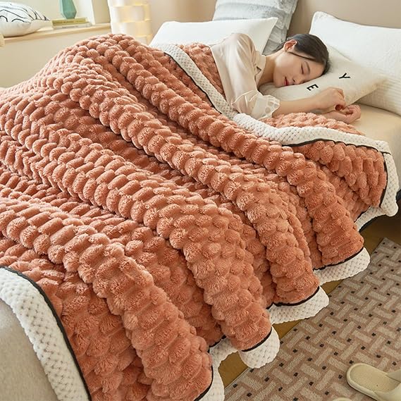 Thick Coral Fleece Reversible Throw Blanket, Sherpa Fleece Plush Throw Super Soft Fuzzy Soft Cozy Fluffy Fall Winter Thick Warm Microfiber Blanket for Couch, Bed, Sofa (Orange,78.7 * 90.6in)