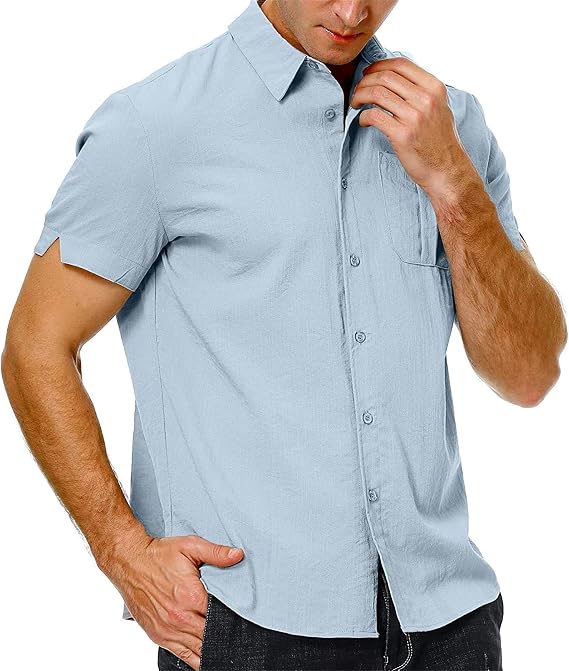 Men's Casual Short Sleeve Button Down Shirts Summer Linen Shirts Camp Beach Holiday Shirts with Pocket